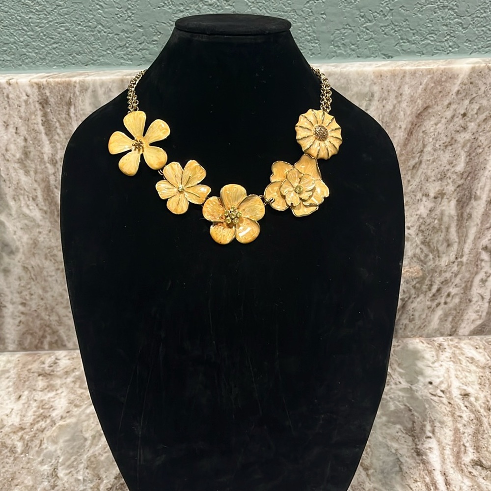 Beautiful costume jewelry purchased on HSN. Yellow enamel with gold tone.